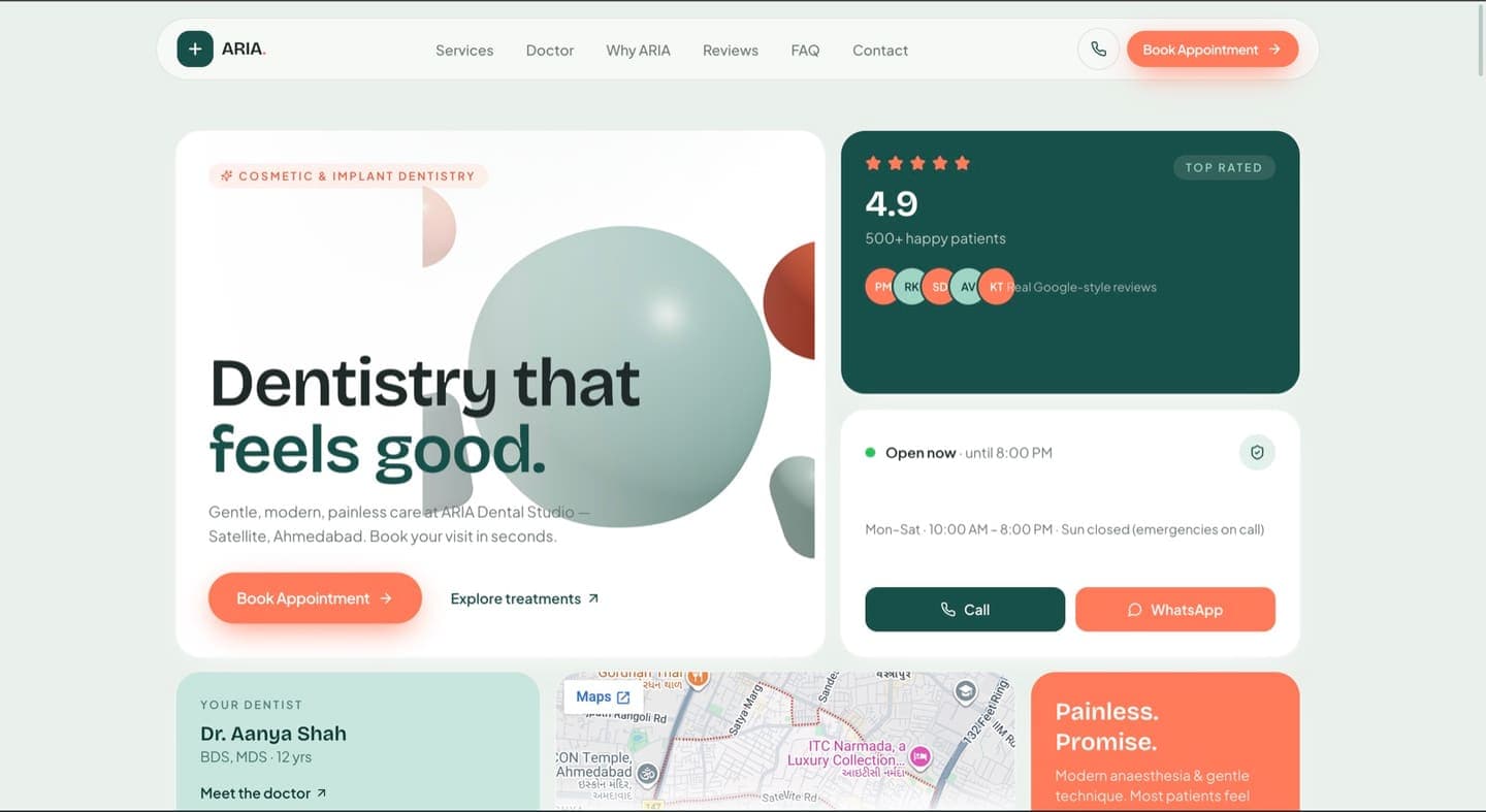 ARIA Dental Studio — Websites project by OM Marketing Solutions